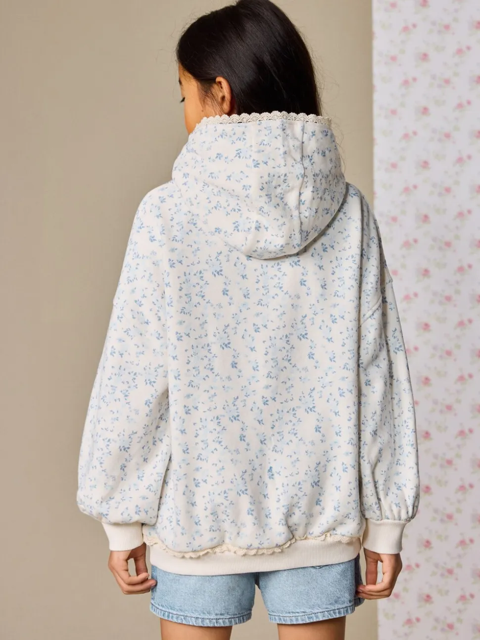 Cream Ditsy Flower - Hoodie (3 - 16 jr)