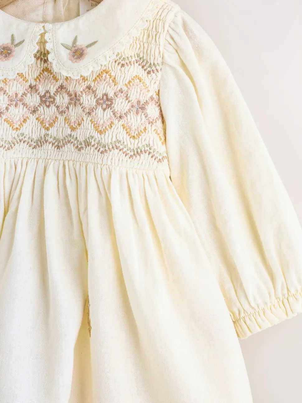 Crème - Baby Embroidered Long Sleeve Dress and Knickers Set 2 Piece (0mths-2yrs)