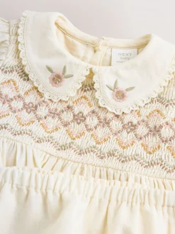 Crème - Baby Embroidered Long Sleeve Dress and Knickers Set 2 Piece (0mths-2yrs)