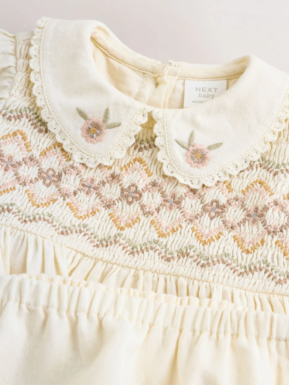 Crème - Baby Embroidered Long Sleeve Dress and Knickers Set 2 Piece (0mths-2yrs)