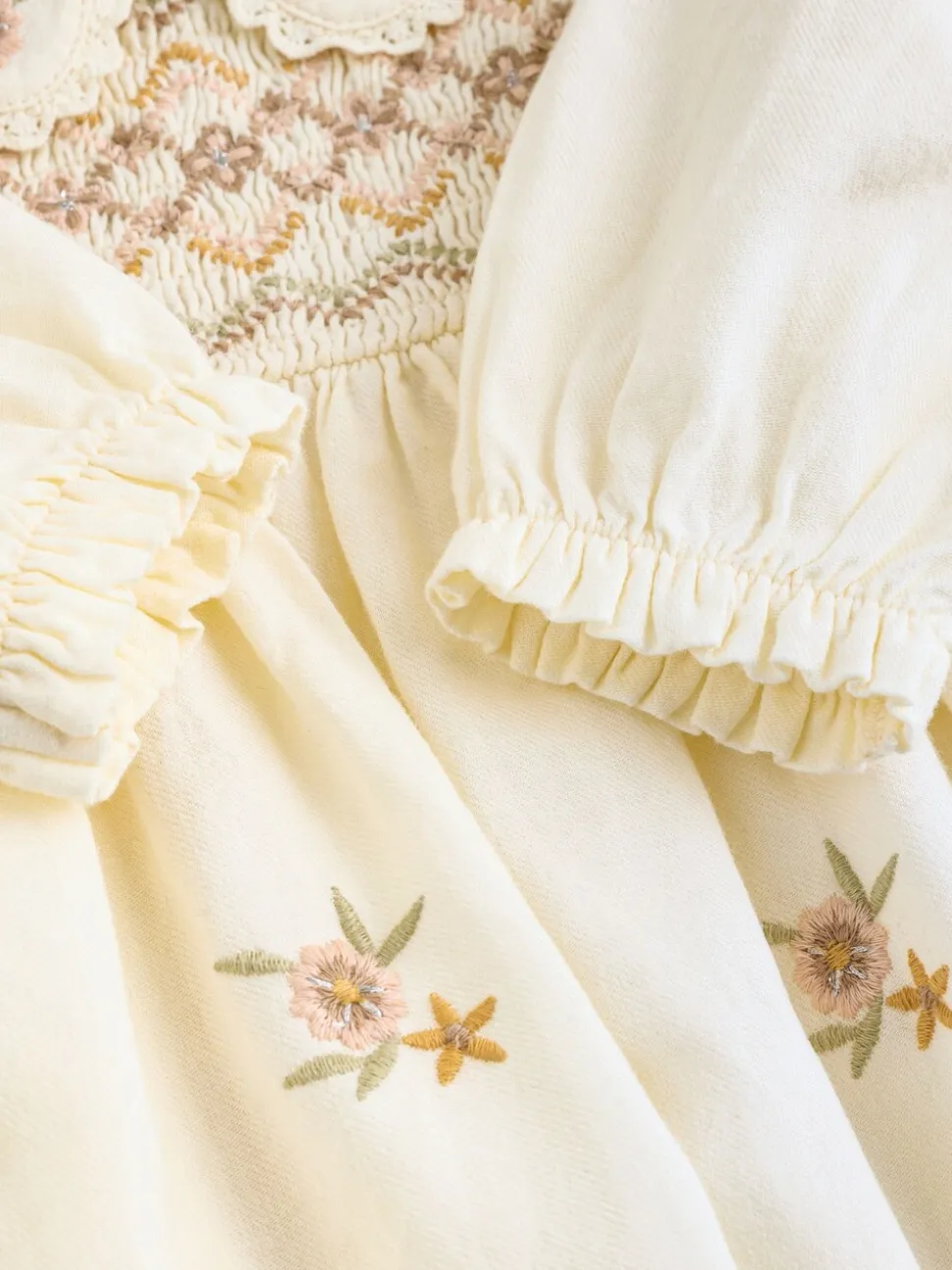 Crème - Baby Embroidered Long Sleeve Dress and Knickers Set 2 Piece (0mths-2yrs)