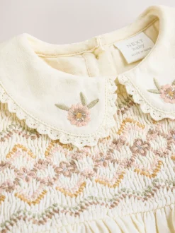 Crème - Baby Embroidered Long Sleeve Dress and Knickers Set 2 Piece (0mths-2yrs)