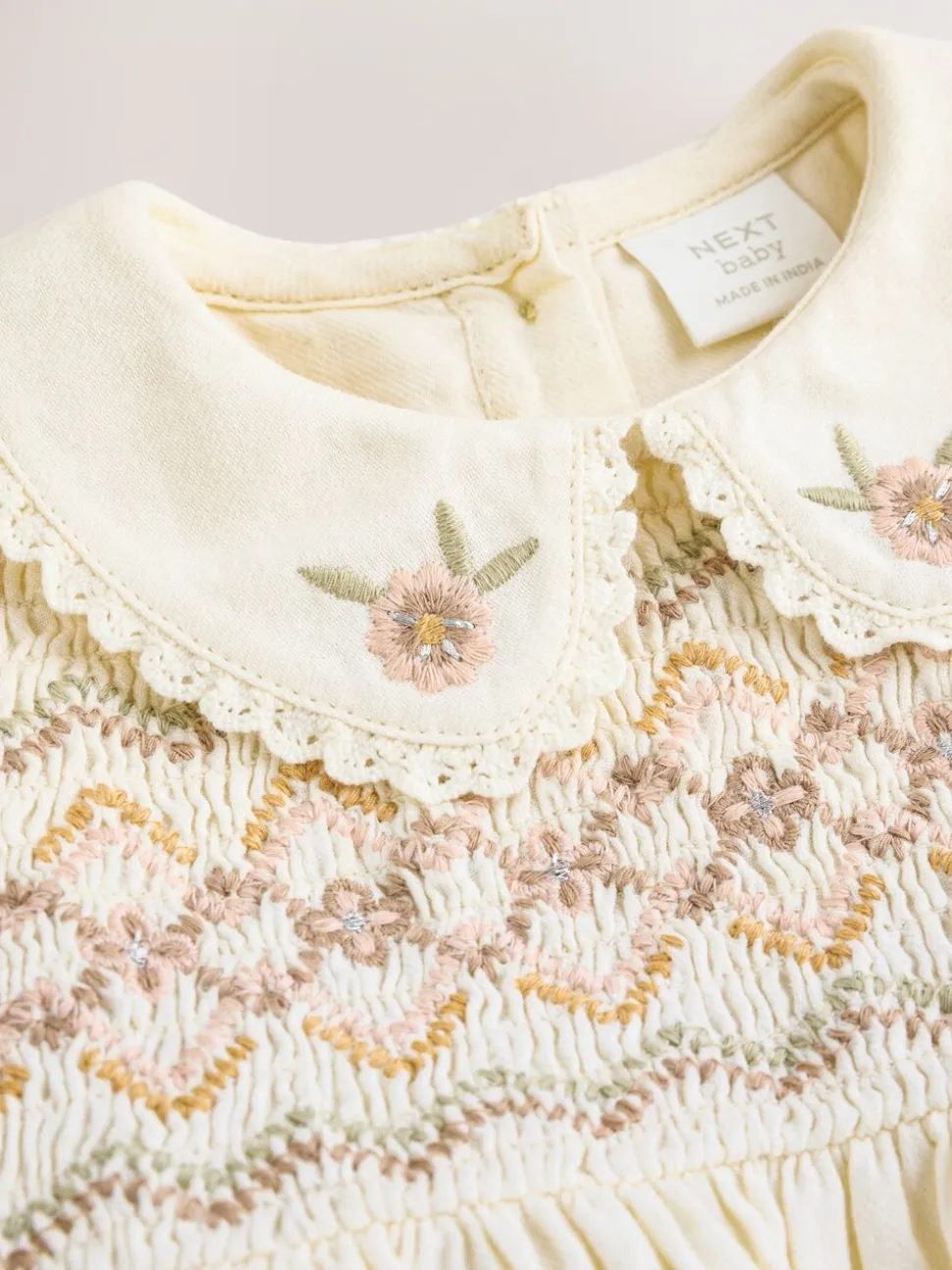Crème - Baby Embroidered Long Sleeve Dress and Knickers Set 2 Piece (0mths-2yrs)