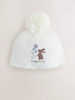 Crème - Baby geborduurde konijnenfiguur hoed (0mnd -2jr)