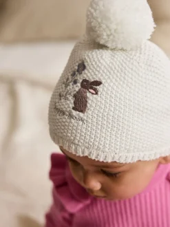 Crème - Baby geborduurde konijnenfiguur hoed (0mnd -2jr)