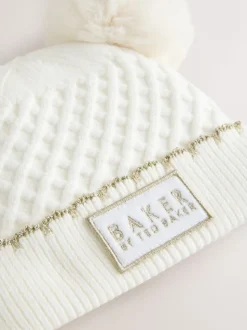 Crème - Baker By Ted Baker - Set van muts met dubbele pompon en oren en wanten voor meisjes