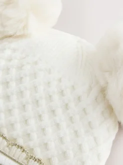Crème - Baker By Ted Baker - Set van muts met dubbele pompon en oren en wanten voor meisjes