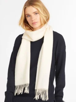 Crème - Barbour® geweven sjaal van lamswol
