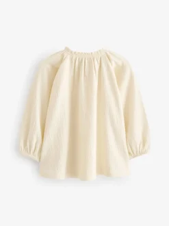 Crème - Blouse met lange mouwen en geplooide hals (3mnd-7jr)