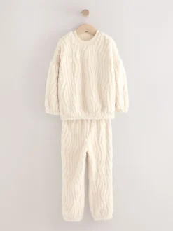 Crème - Fleece Jacquard Pyjama's Set 2 Pieces (2-16jr)