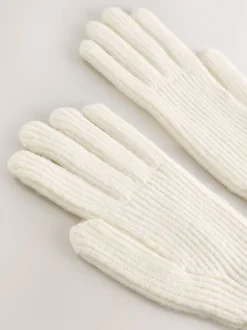 Crème - Geribbelde gebreide handschoenen