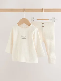 Crème - Hello World Top and Leggings Baby Set (0-18mths)