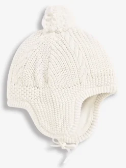 Crème - JoJo Maman Bébé - Behaaglijke gebreide muts met kabelpatroon