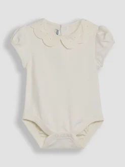 Crème - JoJo Maman Bébé Broderie Collar Bodysuits