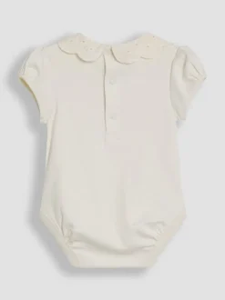 Crème - JoJo Maman Bébé Broderie Collar Bodysuits