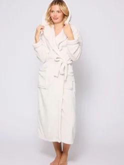 Crème - Loungeable Christmas Ribbon Trim Luxury Fleece Hooded Maxi Robe