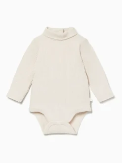 Crème - MORI Ribbed Roll Neck Supersoft Bodysuit