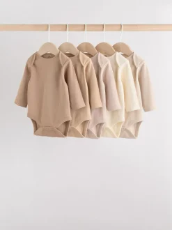 Crème - Set van 5 rompers met lange mouwen