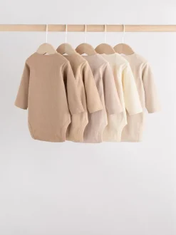 Crème - Set van 5 rompers met lange mouwen
