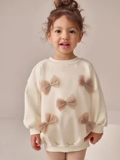 Crème - Set van sweatshirt met strik en uitlopende legging (3mnd-7jr)