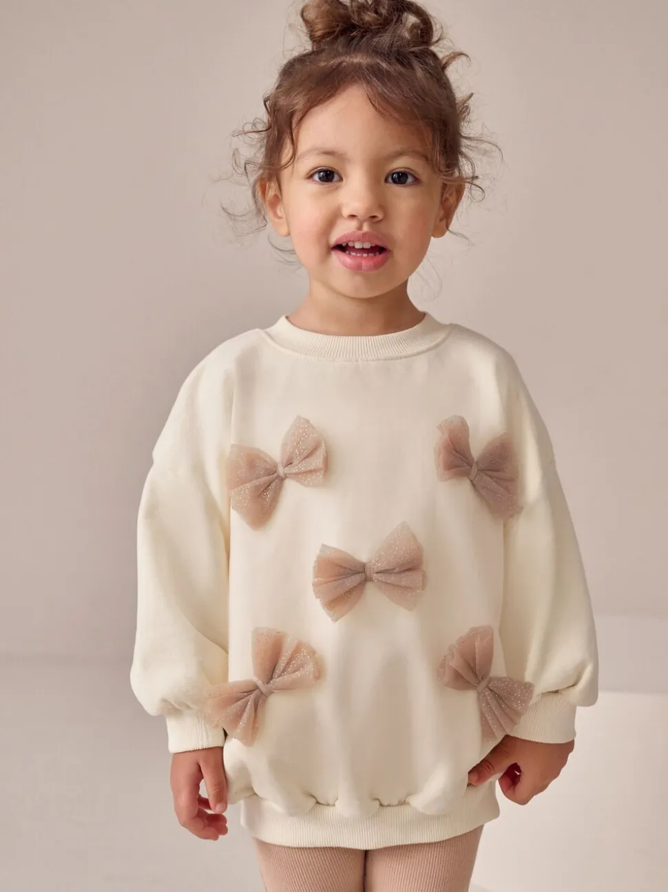 Crème - Set van sweatshirt met strik en uitlopende legging (3mnd-7jr)
