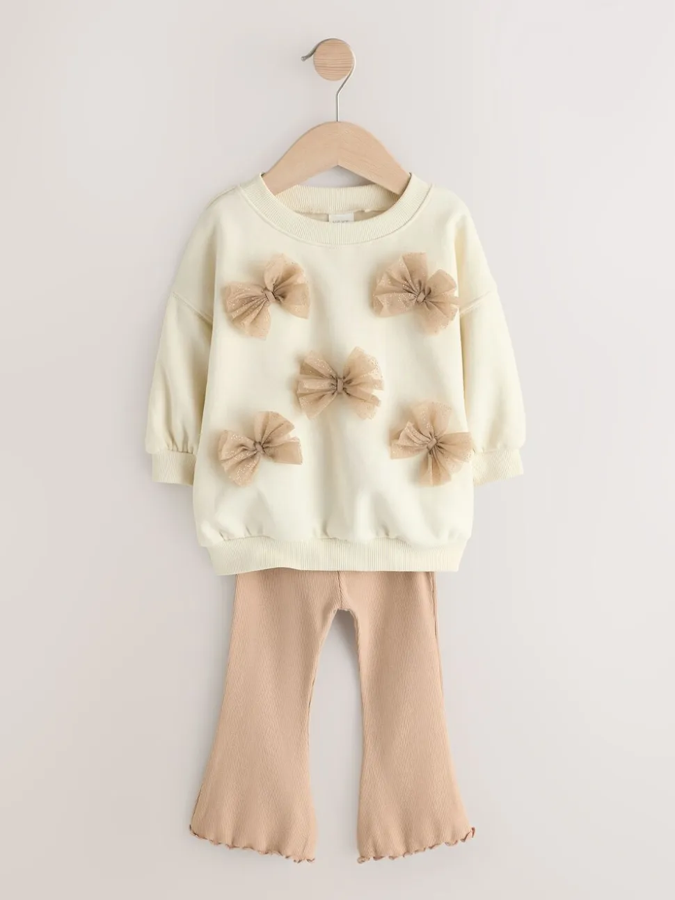 Crème - Set van sweatshirt met strik en uitlopende legging (3mnd-7jr)