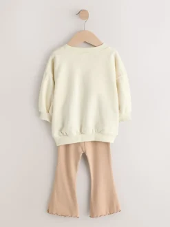 Crème - Set van sweatshirt met strik en uitlopende legging (3mnd-7jr)