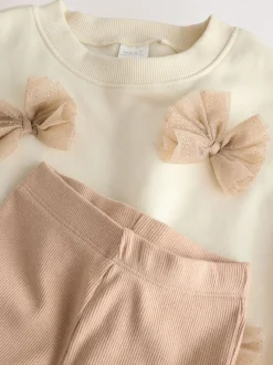 Crème - Set van sweatshirt met strik en uitlopende legging (3mnd-7jr)