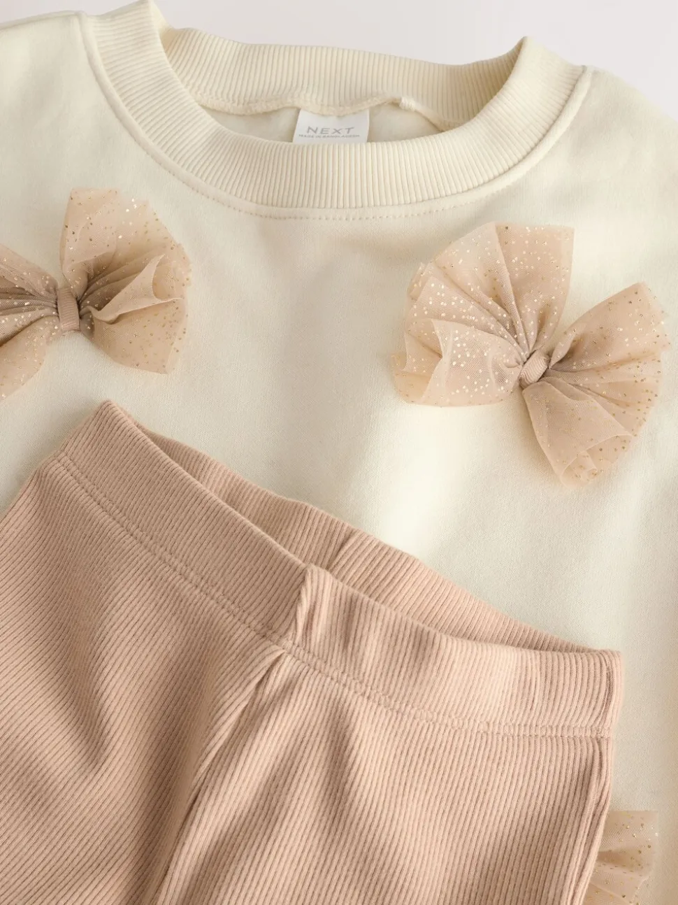 Crème - Set van sweatshirt met strik en uitlopende legging (3mnd-7jr)