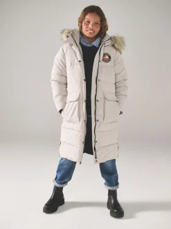 Crème - Superdry - Everest lange gewatteerde jas