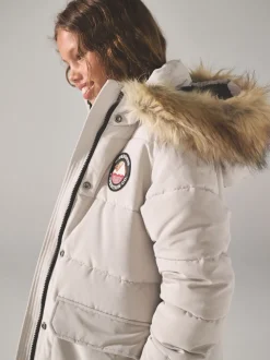 Crème - Superdry - Everest lange gewatteerde jas