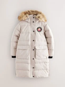 Crème - Superdry - Everest lange gewatteerde jas