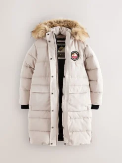 Crème - Superdry - Everest lange gewatteerde jas