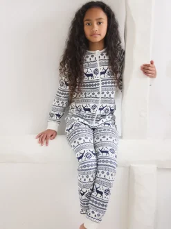 Crème - The Little Tailor Kids Rendier kerstmis fair isle-patroon 100% katoen alles-in-één