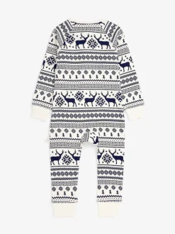 Crème - The Little Tailor Kids Rendier kerstmis fair isle-patroon 100% katoen alles-in-één