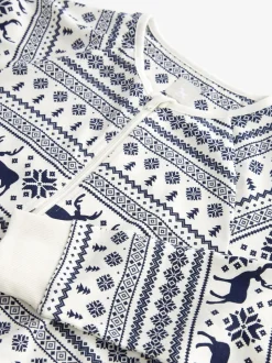 Crème - The Little Tailor Kids Rendier kerstmis fair isle-patroon 100% katoen alles-in-één