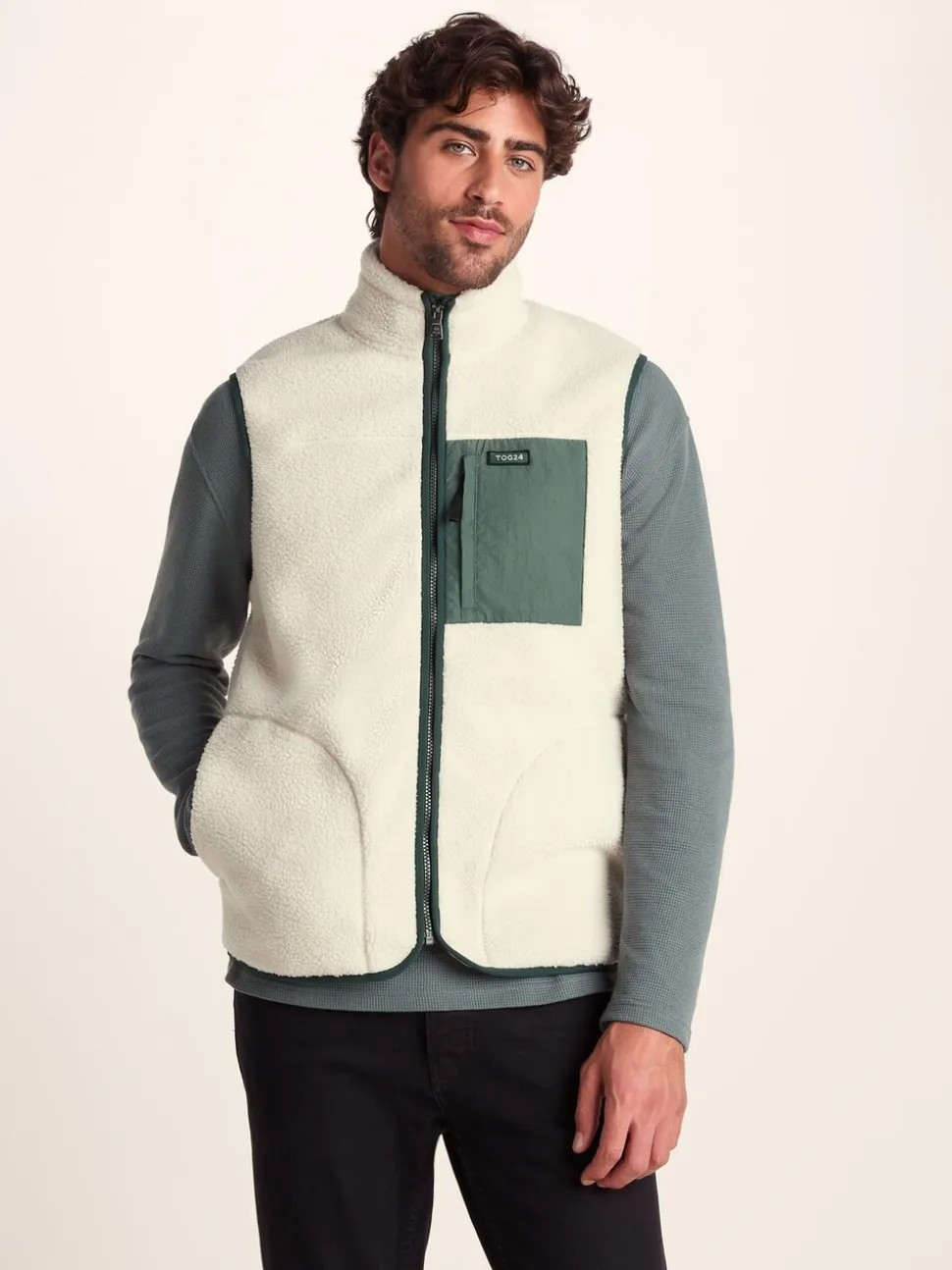Crème - Tog 24 Evan sherpa bodywarmer voor heren