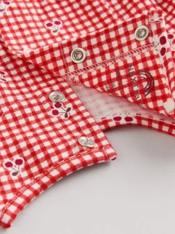 Crème beer/ rode kersen geruit - Verpakking van 2 jersey babyjurkjes (0 mnd-2 jr)