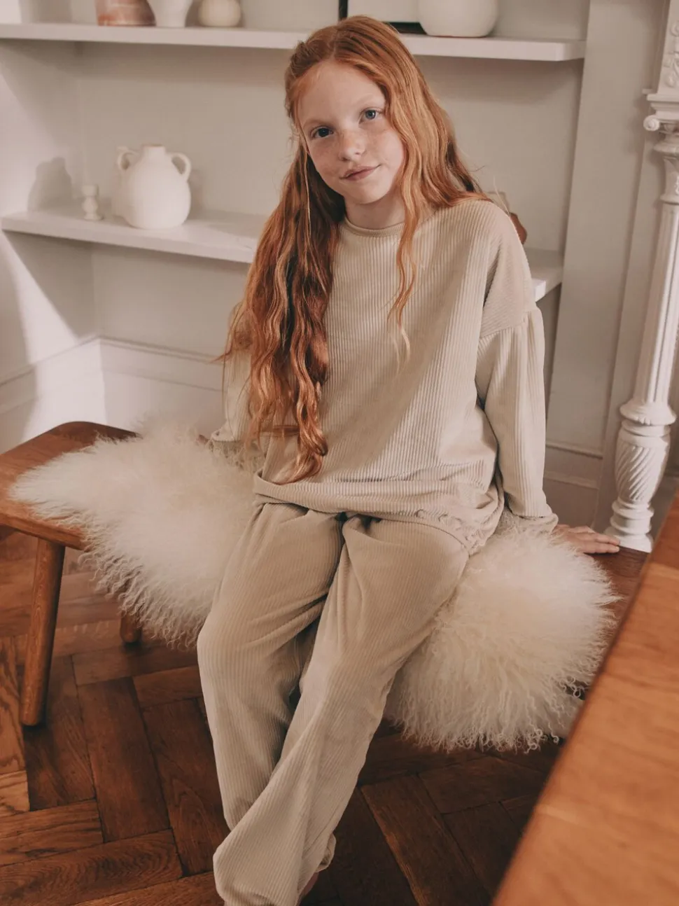 Crème geribbeld - Behaaglijke fleece pyjama (9 mnd-16 jr)