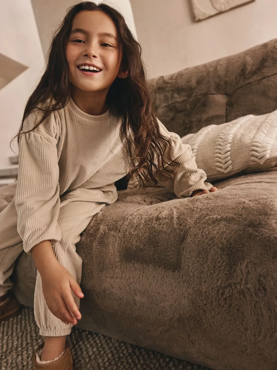 Crème geribbeld - Behaaglijke fleece pyjama (9 mnd-16 jr)