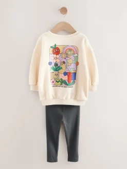Crème Regenboog Grafische Print - Set met sweatshirt en legging (3 mnd-7 jr)