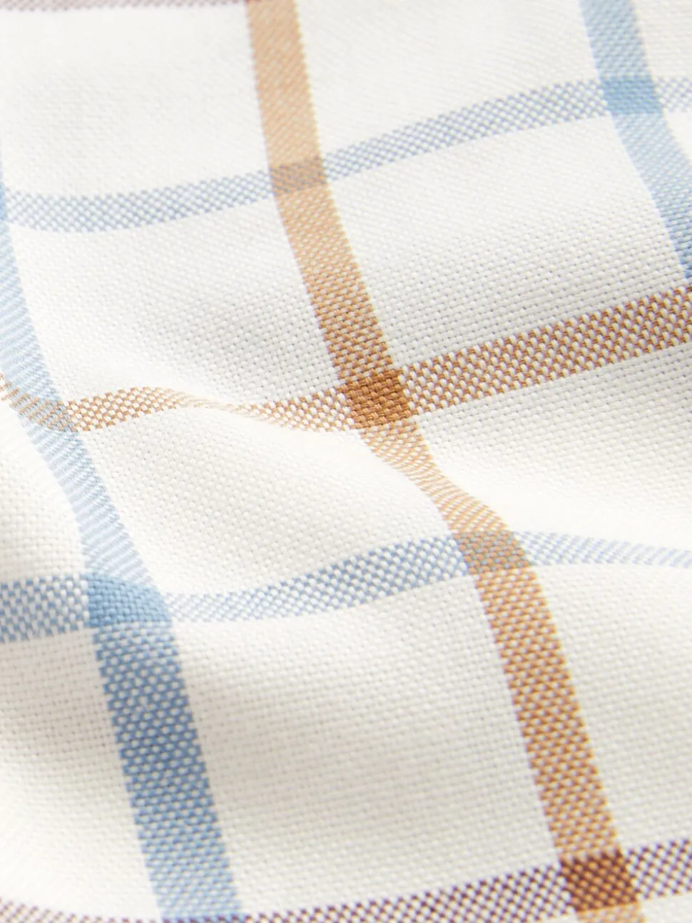 Crème/blauw Tattersall-ruit - Strijvrij Oxford overhemd met korte mouwen en knopen