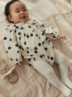 Crème/Charcoal met stippen - Babyrompers met bloemenprint Set 2 -delig met maillot (0mnd -3jr)
