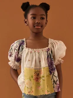 Crème/geel - Patchwork blouse (3-16jr)