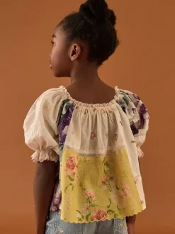 Crème/geel - Patchwork blouse (3-16jr)