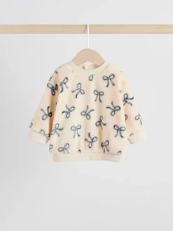 Crème/grijs - Set van zachte velours trui met strikprint en broek (0mnd -2jr)
