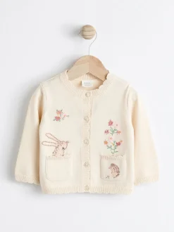 Crèmekleurig met konijn - 100% katoenen Pointelle gebreid Baby vest met bloemenpatroon (0mnd -3jr)