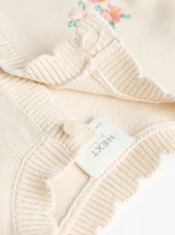 Crèmekleurig met konijn - 100% katoenen Pointelle gebreid Baby vest met bloemenpatroon (0mnd -3jr)