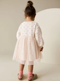 Crèmekleurig met konijn - Sweatjurk met mesh rok (3mnd -7jr)
