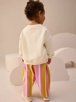 Crèmekleurige strepen gewatteerde figuurtjes - Set van sweatshirt en joggingbroek met rechte wijde pijpen (3mnd -7jr)